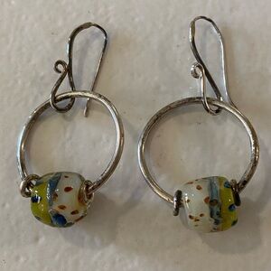 Sterling Hoops with Handblown Glass Bead